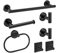 Juego de accesorios de baño de 7 piezas, toallero negro, accesorio de baño de acero inoxidable SUS304, incluye toallero negro, soporte para rollo de papel higiénico, anillo de toalla y ganchos de