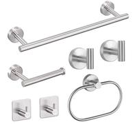 Juego de accesorios de baño de 7 piezas, toallero plateado, accesorio de baño de acero inoxidable SUS304, incluye toallero plateado, soporte para rollo de inodoro, anillo de toalla y ganchos de pared