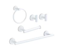 Juego de Accesorios de baño de Acero Inoxidable Blanco y Dorado, Barra de Toalla, Soporte para Papel higiénico, Gancho para Ropa, Rollo de baño, toallero, Anillo, Juego Completo 4