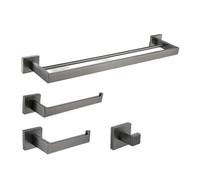 Juego de accesorios de baño de acero inoxidable cepillado gris - Toallero de 60 cm, soporte para papel higiénico, gancho para bata y toallero - Acabado metálico moderno hardware de baño