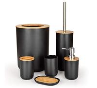 Juego de Accesorios de baño de bambú, 6 Unidades, Juego de Accesorios de baño, Botellas de loción, portacepillos de Dientes, Taza de Dientes, jabón, Cepillo de Inodoro, Papelera