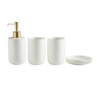 Juego de accesorios de baño de cerámica de 4 piezas, incluye dispensador de jabón de loción, taza de enjuague bucal, dispensador de champú para platos (blanco)