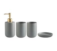 Juego de accesorios de baño de cerámica de 4 piezas, incluye dispensador de jabón de loción, taza de enjuague bucal, dispensador de champú para platos (gris)