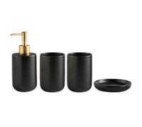 Juego de accesorios de baño de cerámica de 4 piezas, incluye dispensador de jabón de loción, taza de enjuague bucal, dispensador de champú para platos (negro)