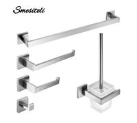 Juego de accesorios de baño de níquel cepillado, estante de baño de montaje en pared, colgador de batas, soporte de papel higiénico, toallero de acero inoxidable paper holder