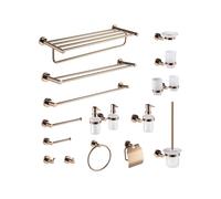 Juego de accesorios de baño de oro rosa pulido, soporte para escobilla de inodoro montado en la pared y anillo de toalla redondo, gancho de barra de toalla de acero inoxidable, elegante decoración del