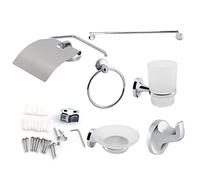 Juego de accesorios de baño de pared de 6 piezas, hardware de zinc cromado y vidrio esmerilado para toalleros, jabón, portacepillos de dientes