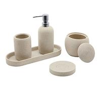 Juego de Accesorios de baño de Resina Beige, Juego de 5 Accesorios de baño con dispensador de loción, jabonera, Soporte para Cepillo de Dientes, Bandeja de tocador, dispensador de Soporte Qtip,