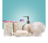 Juego de accesorios de baño de resina de 5 piezas, accesorios de baño de lujo con dispensador de jabón, soporte para cepillo de dientes, soporte para jabón y tazas para una decoración elegante del