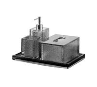Juego de accesorios de baño de resina translúcida negra, organizador de encimera Vani de 4 piezas con dispensador de jabón, vaso, funda para caja de pañuelos y bandeja para decoración del hogar.