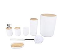 Juego de accesorios de baño, Dispensador de jabón moderno con bote de basura, 6 unidades, jabonera, soporte for cepillo de dientes y taza.