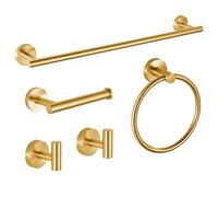 Juego de accesorios de baño dorados, barra de toalla de acero inoxidable SUS304 de 24 pulgadas, soporte de papel higiénico, anillo de toalla, ganchos para bata, accesorios de baño montados en la pared