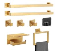 Juego de accesorios de baño dorados de 8 piezas, juego de barras de toalla de 23.6 pulgadas, accesorios de baño dorados cepillados, juego de accesorios de baño de acero inoxidable montado en la pared