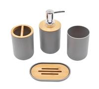 Juego de accesorios de baño, Gris con dispensador de jabón, soporte for cepillo de dientes, taza, estante for loción, bote de basura y cepillo de inodoro, 4 piezas(Gray 4pcs)