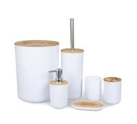Juego de accesorios de baño, Gris con dispensador de jabón, soporte for cepillo de dientes, taza, estante for loción, bote de basura y cepillo de inodoro, 4 piezas(White 6pcs)