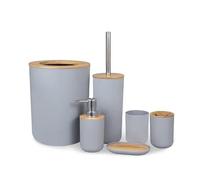 Juego de accesorios de baño, Gris con dispensador de jabón, soporte for cepillo de dientes, taza, estante for loción, bote de basura y cepillo de inodoro, 4 piezas(Gray 6pcs)