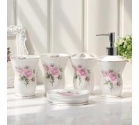 Juego de Accesorios de baño Juego de Accesorios baño Lujo en cerámica: dispensador jabón, portacepillos, Vaso y Plato Decoración estética para el hogar(Green)