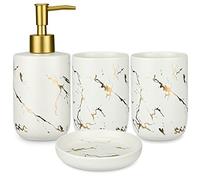 Juego de accesorios de baño, juego de accesorios de baño de cerámica de 4 piezas, 2 soportes para cepillos de dientes, vaso + dispensador de jabón líquido o loción + jabonera (blanco)