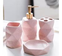 Juego de accesorios de baño, juego de accesorios de baño rosa, desoensor de jabón, soportes para cepillos de dientes, vaso, jabonera, modernos y elegantes organizadores de baño, juego de decoración de