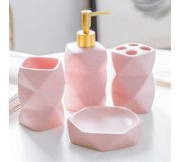 Juego de accesorios de baño, juego de accesorios de baño rosa, desoensor de jabón, soportes para cepillos de dientes, vaso, jabonera, modernos y elegantes organizadores de baño, juego de decoración de