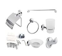 Juego de accesorios de baño - Juego de herramientas de baño de montaje en pared de 6 piezas, toallero, cepillo de dientes, jabón, soporte de papel, color blanco