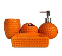 Juego de Accesorios de baño Naranja, 4 Piezas de Accesorios de decoración de baño de cerámica, Incluye dispensador de jabón de baño, Juego de Soporte para Cepillo de Dientes, Vaso, jabonera