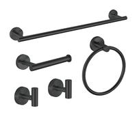 Juego de Accesorios de baño Negro, 5 Piezas SUS304 de Acero Inoxidable de 24 Pulgadas, Soporte para Papel higiénico, Anillo de Toalla, Ganchos para Bata, Accesorios de baño montados en la Pared para