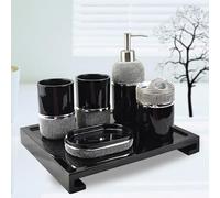 Juego de accesorios de baño negro 6/5 piezas: dispensador, portacepillos de dientes, vaso, jabonera y bandeja