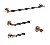 Juego de accesorios de baño, toallero, soporte para papel higiénico, gancho para toalla, jabonera y escobilla de inodoro, herrajes negros y oro rosa para una elegante actualización de baño