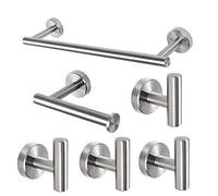 Juego de Accesorios de Baño XINGLO-6 Piezas 40cm Toallero Barra + Portarrollos para Papel Higiénico +4 Gancho para Pared SUS304 Acero Inoxidable/Acabado Cepillado/Instalación de Perforación