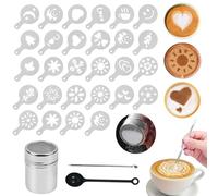 Juego de accesorios de café, plantillas de café y alfiler, rociador de azúcar glaseado de malla de acero inoxidable con 16 plantillas de café para capuchino, azúcar glaseado, harina de cacao y café