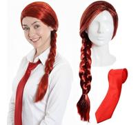 Juego de accesorios de catástrofe para niña rebelde para adultos, peluca trenzada roja y corbata roja, para mujer, para la semana del libro escolar, día mundial del libro, juego de accesorios de