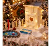 Juego de accesorios de duende en miniatura de 12 piezas para días mágicos | Casa de madera de 10,5 cm con cadena de luces, accesorio para duendes de Navidad, este accesorio enriquece tu puerta de amigo