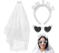 Juego de accesorios de novia de 3 piezas, diadema de perlas, velo de novia y gafas de sol en forma de corazón para novia