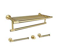 Juego de accesorios de oro cepillado - Estante de estante, colgador de toallas, soporte para escobilla de inodoro, jabonera, accesorios de baño elegantes para baño