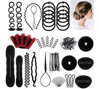 Juego De Accesorios De Peinado Para Hacer MoñOs, Herramienta Para Hacer Peinados Diy, Accesorios Para El Cabello, Kit De Herramientas De Peinado, Negro, Accesorios MáGicos Para El Cabello,53pc