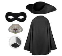 Juego de accesorios de roedor Highwayman para adultos, sombrero de tricornio negro, capa, nariz de rata, espada de aluminio, máscara de ojos negra, pintura facial, accesorios de disfraz de Halloween