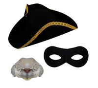 Juego de accesorios de roedor Highwayman para adultos, sombrero de tricornio negro con ribete dorado, nariz de rata, máscara de ojos negra, accesorios de disfraz para Halloween y el Día Mundial del