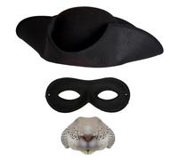 Juego de accesorios de roedor Highwayman para adultos, sombrero de tricornio negro, nariz de rata, máscara de ojos negra, accesorios de disfraz de Halloween para el Día Mundial del Libro para hombre y