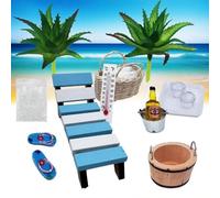 Juego de accesorios de sauna en miniatura de 14 piezas, paquete de buen bienestar, mini accesorios de playa y jardín para la decoración de bricolaje