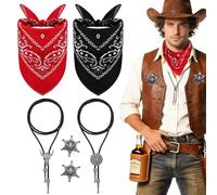 Juego de accesorios de vaquero occidental, juego de accesorios para cowboy con collar boho con cabeza de toro, collar de cachemira, bandana para adultos, carnaval, fiesta temática, cosplay