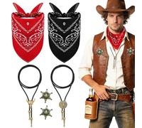 Juego de accesorios de vaquero occidental, juego de accesorios para cowboy con collar boho con cabeza de toro, collar de cachemira, bandana para adultos, carnaval, fiesta temática, cosplay