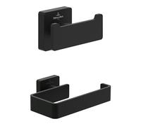 Juego de accesorios Elements-Striking de Villeroy & Boch (paquete 2 en 1), juego de accesorios de baño compuesto por gancho toallero doble y portarrollos de papel higiénico sin tapa, negro mate