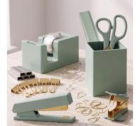 Juego de accesorios estéticos de escritorio - Un juego completo de organizador de escritorio para mujeres mejora cualquier decoración de oficina - Un kit de suministros de oficina con acabado dorado