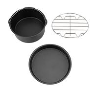 Juego de accesorios multifuncionales 3 en 1 para freidora de aire de 8 pulgadas, kit para freidora de aire con recipiente para pasteles, bandeja para pizza y estante para pan; (Negra)