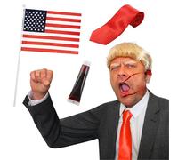 Juego de accesorios para adultos, peluca rubia, corbata roja, bandera de Estados Unidos, sangre falsa, disfraz de celebridad para adultos
