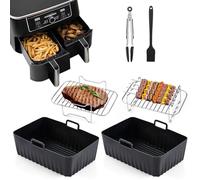 Juego de accesorios para airfryer Ninja Foodi AF300EU AF400EU, hunnycook 10 piezas de accesorios para airfryer de 7,6 L a 9,5 l Ninja Dual Airfryer, incluye accesorios para airfryer molde de silicona