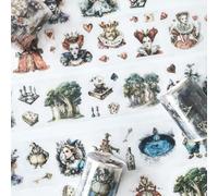 Juego de accesorios para álbum de recortes, Ta Merry Scrapbooking Sticker 3 Rolls PET Alice Themed Aesthetic Scrapbook Pegatinas Decorativas para Bullet Journal,Journaling,Photo Album(Alice 2)