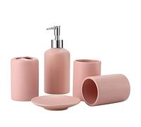 Juego De Accesorios para Baño, Compuesto por Jabonera, Dispensador De Jabon, Porta Cepillo Y Vaso, Set De Baño Nórdicos Rosa