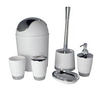 Juego de accesorios para baño de 6 piezas, incluye escobilla, cubo de basura, jabonera, vaso para cepillos de dientes, dispensador de jabón y vaso de enjuague, diseño moderno
